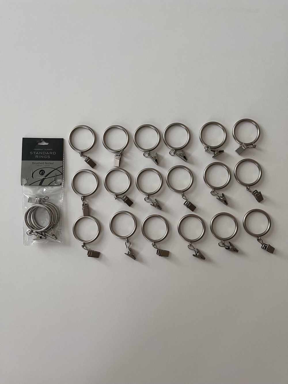Lot of 21 Cambria Brushed Nickel Curtain Drapery Clip Rings 1 3/8”